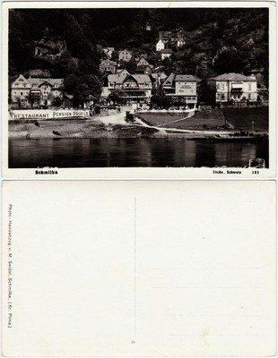 Ansichtskarte Schmilka Restaurant Prüfer, Cafe Richter (Panorama) 1940