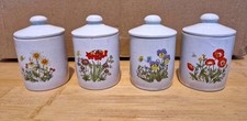 Set of 4 Vintage Floral Spice/Storage Jars with Lids Ceramic Kitchenalia