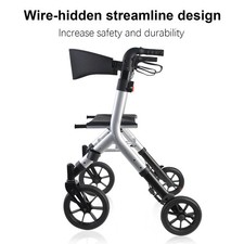 Walk Mate Rollator Walker w/ Seat and 4 Wheels, Adjustable Foldable Lightweight