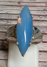 Natural Blue Chalcedony Ring in Silver Tone 18kt WGF - Size 6