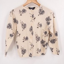 Vintage Floral Cardigan Sweater Womens M Cottage Light Academia Feminine Cream