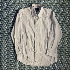 David Donahue Dress Shirt Mens Trim Fit Purple Blue Geometric Sz 17 32/33