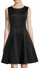 NWT Anthropologie Philosophy Black Sleeveless Scuba Grommet Fit Flare Dress M