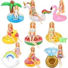 9 Pcs Pool Floaties Swim Accessories Set for Girl Dolls, Fun Swimming Pool Party