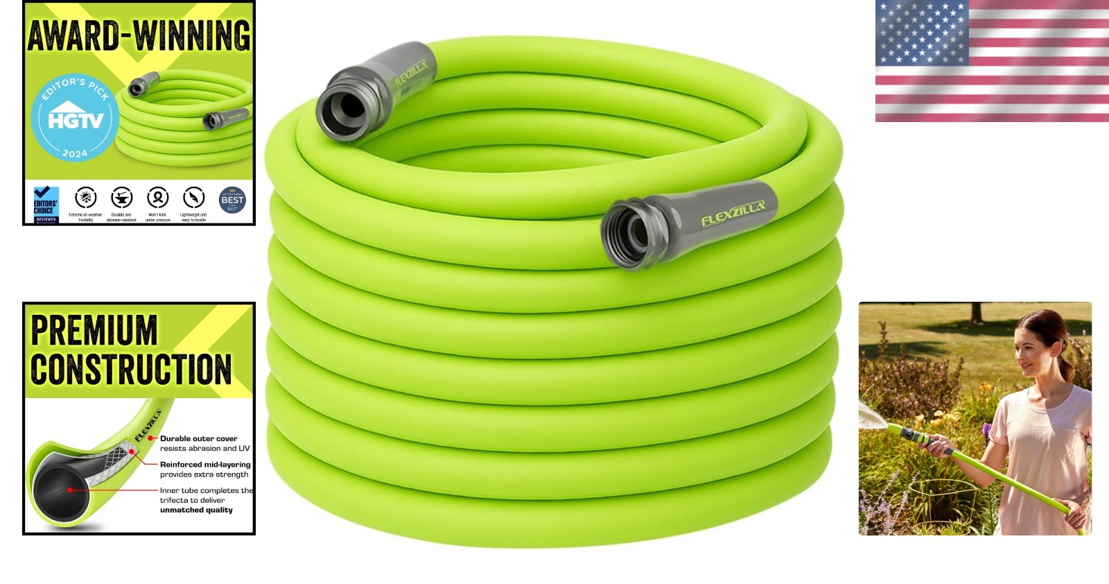 Chartreuse 5/8" x 100 ft Garden Hose - Lightweight, Durable & Abrasion-Resistant