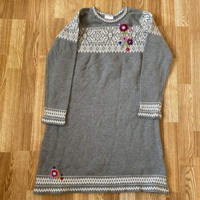 HANNA ANDERSSON First Frost Gray Fair Isle Flower Sweater Dress 160 Size 14 Girl