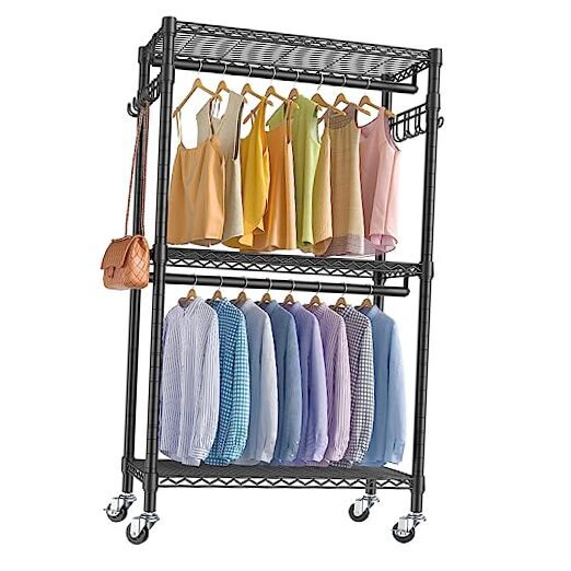 Heavy Duty Rolling Clothes Rack V12 Mini Black Garment Organizer-image