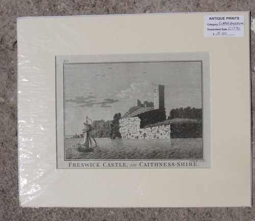 Antique matted print Copper Engraving c1790 Freswick Castle in Caithness-shire