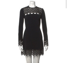 Designer David Koma Zig Zag Macrame Mini Dress Little Black Dress Size 12 UK Sex