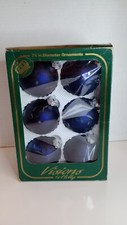 Visions By Holly Vintage Satin Blue Christmas Ornaments 2 5/8 Inches