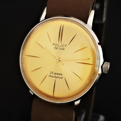 Vintage Watch USSR Poljot De Luxe Dress ULTRA SLIM GOLD Dial WristWatch 2209
