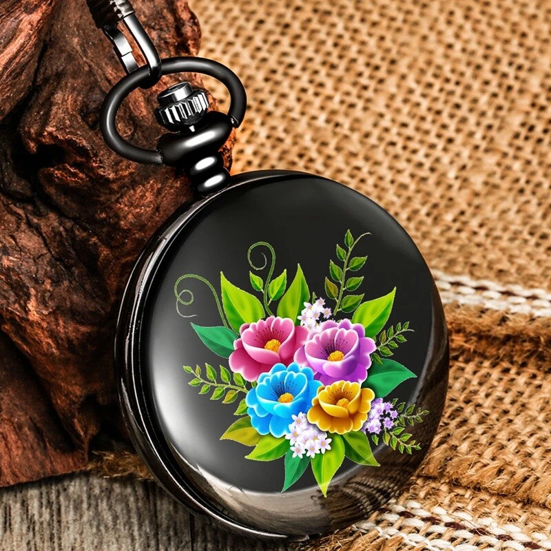 Vintage Quartz Pocket Watch Full Hunter Flower Pattern Engraved