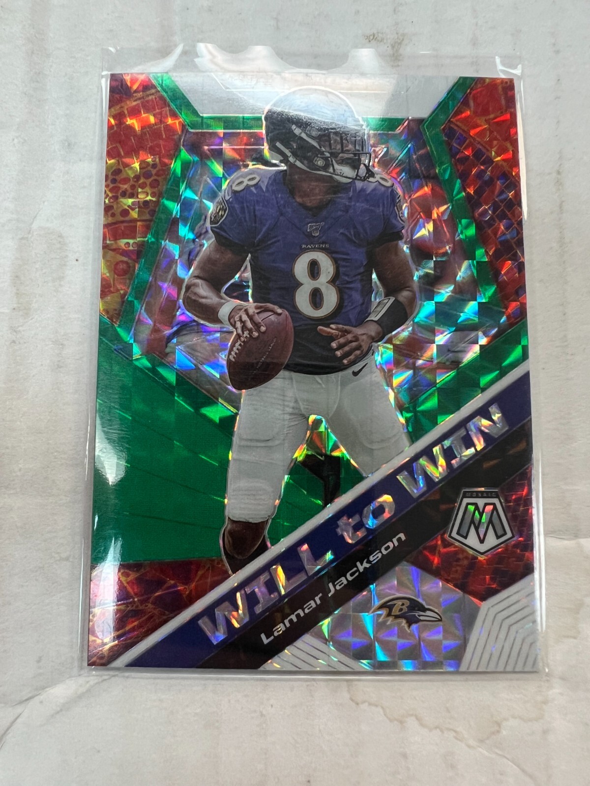 Lamar Jackson 2020 Panini Mosaic Will To Win Green Prizm #WW2 NrMt