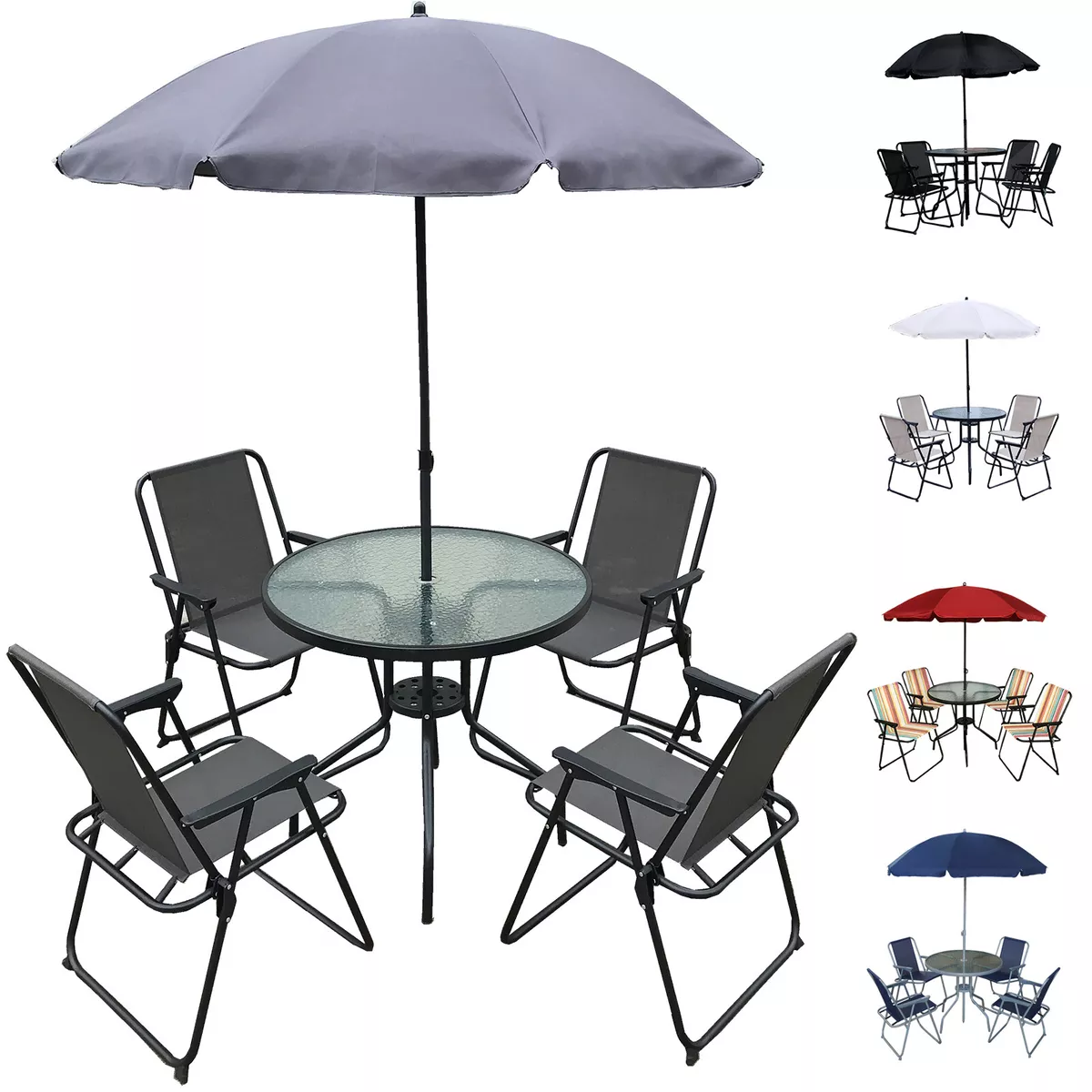 Patio set with folding chairs and umbrella discount