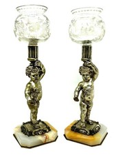 Pair of Silver Bronze & Crystal & Alabaster & 19th Century Vases & Loves