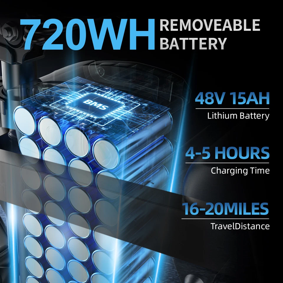 Bicicleta eléctrica plegable GS5 para adultos pico 740 W bicicleta eléctrica 19 MPH 48 V 15 Ah bicicleta de cercanías Foto 2 de 4