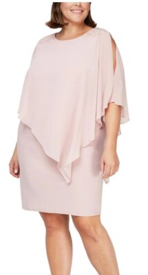f2 S.L. Fashions Women's Plus Size Long Cold Shoulder Popover Cape Dress Sz 22W