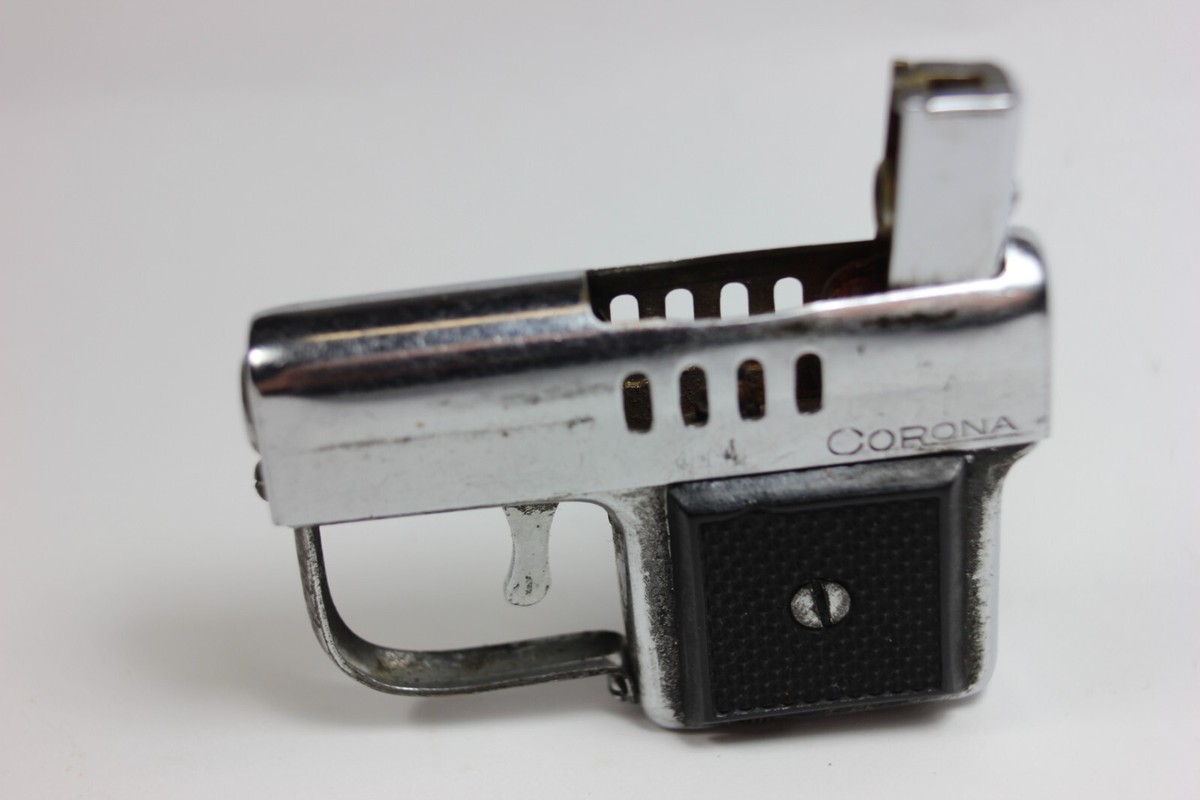 Vintage CORONA Fly-Pistol Nice Petrol Cigarette Lighter Chromed Working