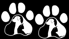 Dog and Cat Paw Two White Vinyl Graphic Decals Car Truck Window Laptop Notebook