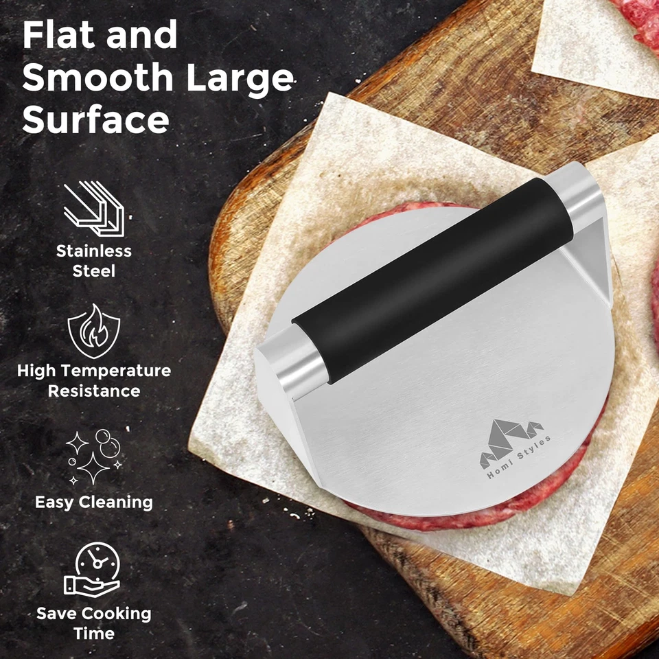 Paquete de 2 trituradores de carne redondos y cuadrados con asas de silicona para prensa de hamburguesas Smash Foto 4 de 4