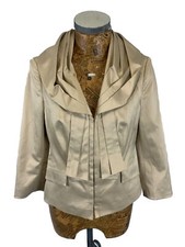 Heine Blazer Jacket 10 Cream Satin Hoop & Loop Short Formal Occasion Fitted