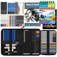KALOUR 76pc Art Supply Set - Sketching & Drawing Kit with Tutorial Book Sketc...
