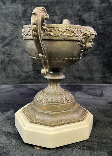 Victorian Trophy Planter Cupid Ornate Jardiniere W/ Handles Nickel On Marble ATQ - Picture 9 of 12