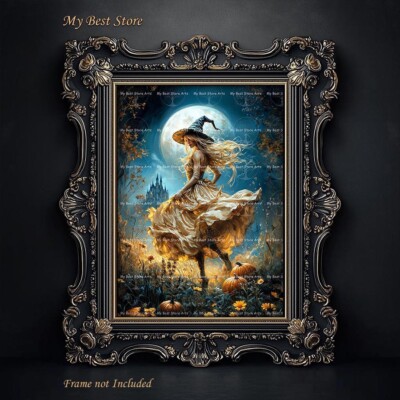 MYSTICAL WITCH ART PRINT, Halloween Decor, Witchy Poster, Fantasy