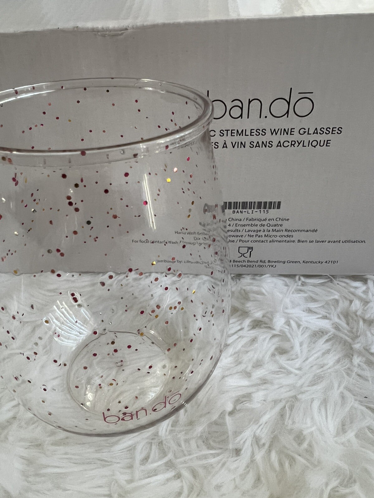 BANDO Acrylic Stemless Wine Glasses Pink Glitter Set of 4 eBay