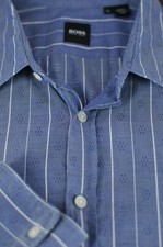 Hugo Boss Men's Blue White Striped Cotton Luxury Casual Shirt XL XLarge