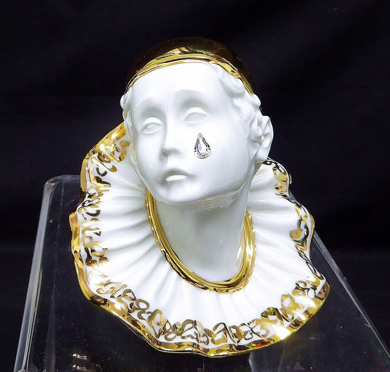 Limoges Italian Gold Trim Clown Head w/Swarovski Crystal Tear