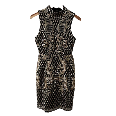 Lulu's Dress Womens S Special Occasion Black & Gold Sequin Cocktail Backless  | eBay