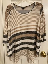 Signature Studio Women 1X Top lightweight Shirt Embroidery Sweater Blouse