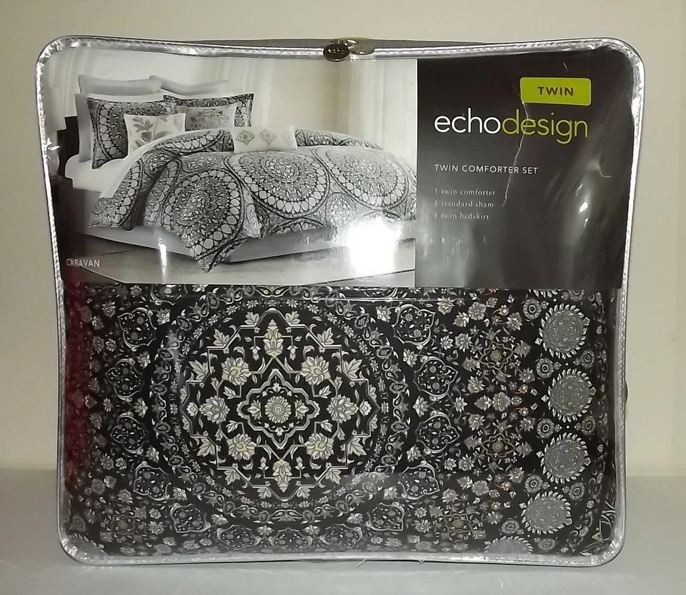 NUEVO JUEGO DE EDREDÓN DOBLE DISEÑO ECO CARAVANA 3 PIEZAS CON FARSA Y FALDA DE CAMA ONYX Foto 3 de 3