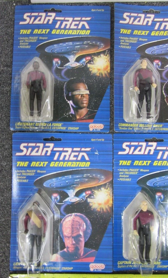 批量 6 件 复古 星际迷航 TNG 公仔 Picard Data Yar Riker Worf LaForge 3.75 — 第 2/4 张图片