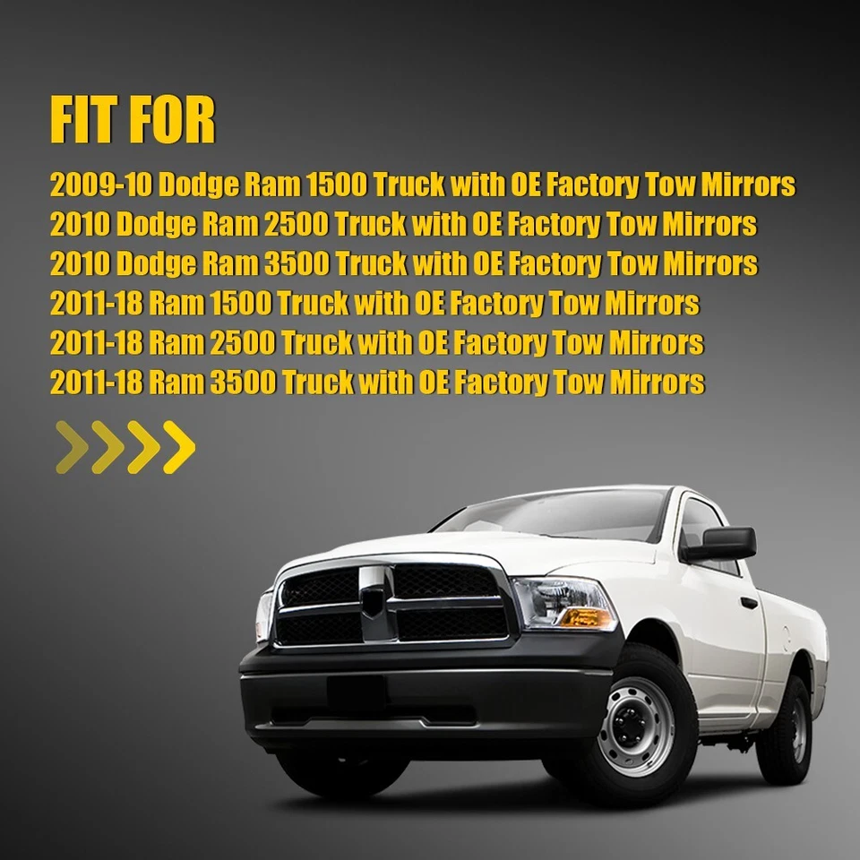 Espejo retrovisor de remolque de vidrio térmico superior pasajero lado derecho para Dodge Ram 1500 2500 3500 Foto 2 de 4