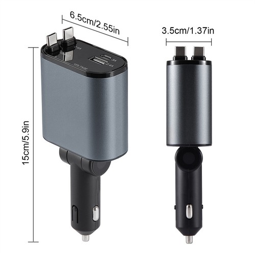 4 in 1 Retractable Car Charger Fast Car Phone Charger 120W with USB Type C Cable - Photo 11 sur 14
