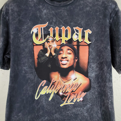 2Pac Shirt Mens Medium Gray Graphic Crew Neck Short Sleeve Tupac