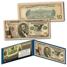 Billete de 10 dólares de la Guerra Civil de Abraham Lincoln de 1861 en billete moderno de 10 dólares de Estados Unidos