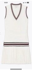 Tory Burch Sport Dress Pleated Pullover Performance  V-Neck Knit Tennis Sz M