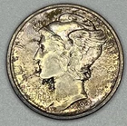 1929-D Mercury Dime 90% Silver Denver AU Almost Uncirculated Toned Toning