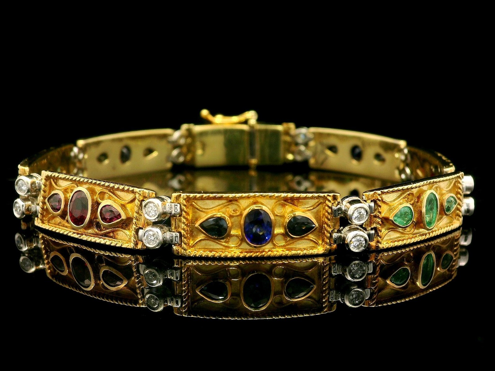 Vintage 18k Solid Gold Emerald Ruby Sapphire & Di… - image 7