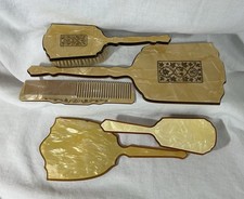 5 Pcs. Vintage Mirror Comb Brush Art Deco Nouveau Vanity Dresser Set Celluloid