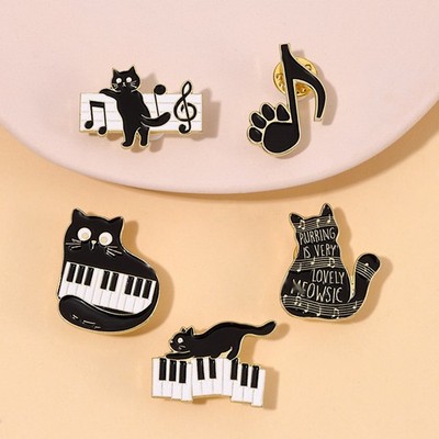 Music brooch Cute Black Cat Piano Notes Brooch badge pin fashion jewellery gift