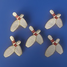 Bowling Pins Patches (5-Pack) Sport Embroidered Iron On Patch Applique Gold Trim