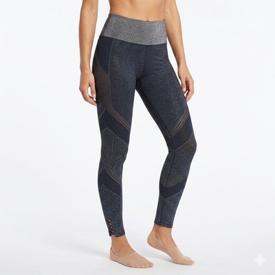 Athleta Twilight Shimmer Navy Blue Knit Mesh Textured High Rise Yoga Leggings L