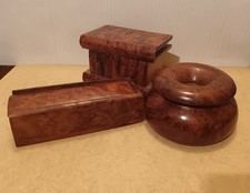 Lotto Oggetti In Legno Vintage:scatola magica, Domino e posacenere americano