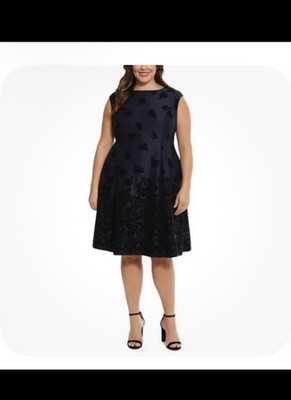 NWT! Sleeveless London Times Plus Size Flocked Fit & Flare Dress - Navy Plus  16W | eBay