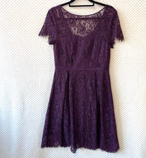 Marks & Spencer Dress Lace Overlay Fit and Flare UK 12 Purple Knee length M&S