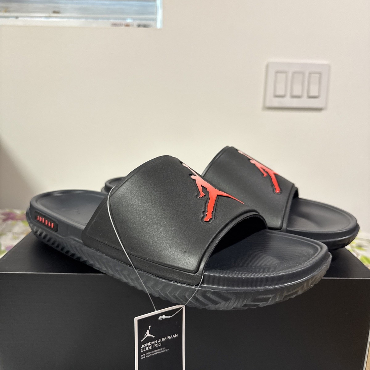 Nike Jordan Jumpman Slide PSG Off Noir Black-Infrared Sandals Size